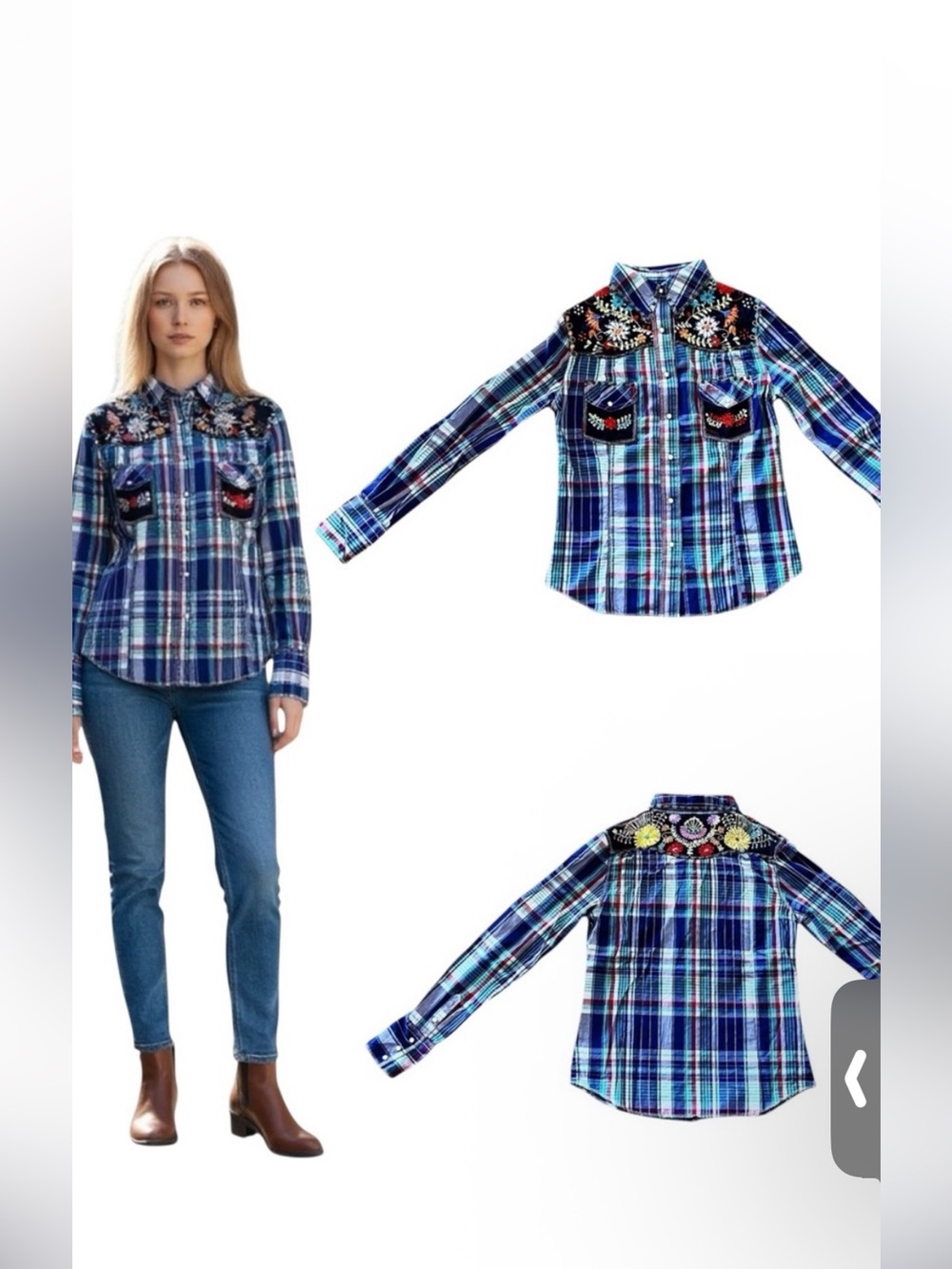 Vintage Rebel Plaid Embroidered Floral Shirt